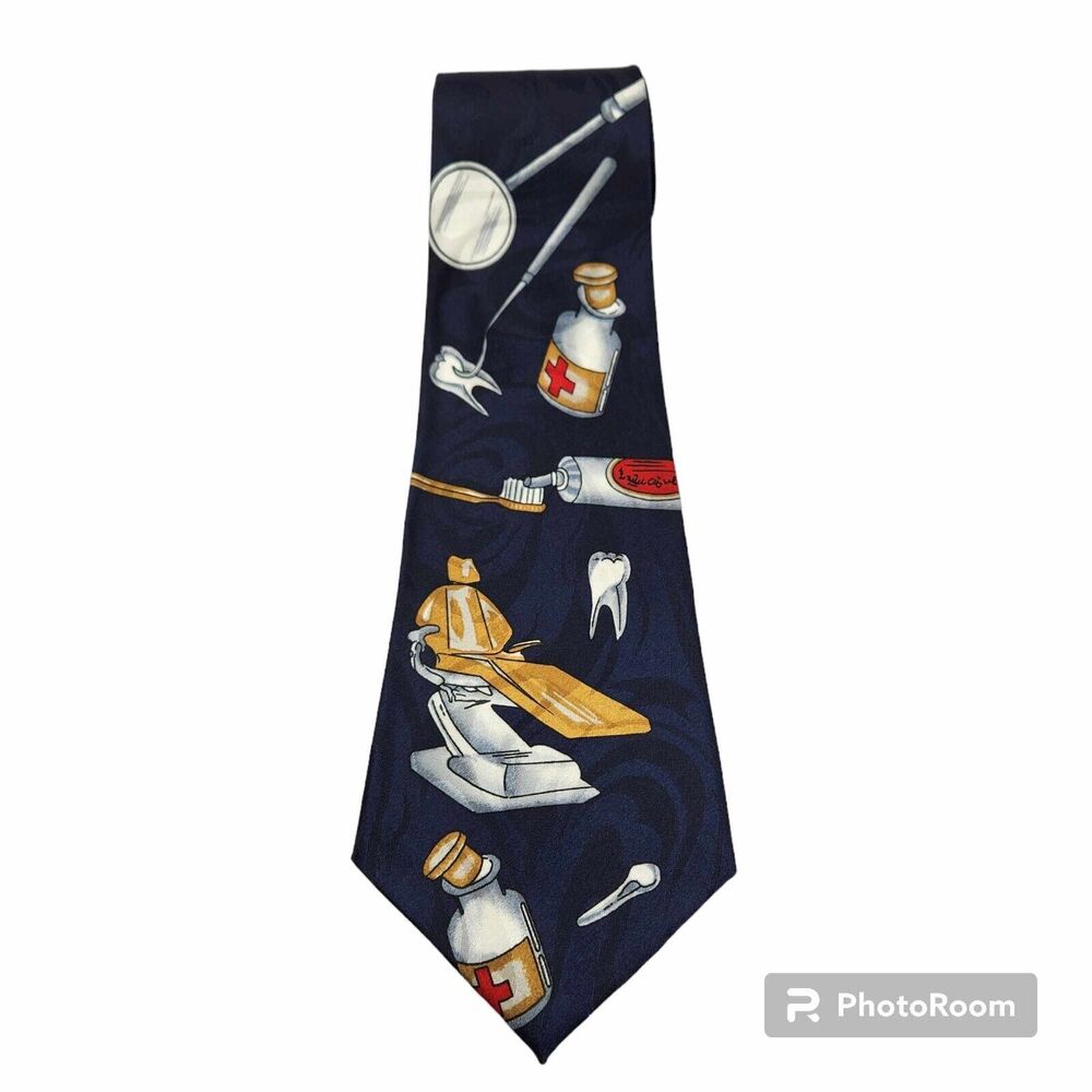Dentist Theme Novelty Necktie Steven Harris Dad Gift Fathers Day Vintage NWOT